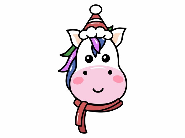 Ilustración de dibujos animados de la cabeza del unicornio de Navidad