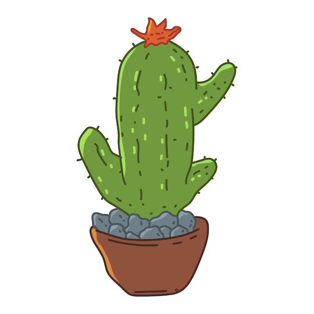 Ilustración de dibujos animados de cactus en olla aislados sobre un fondo blanco