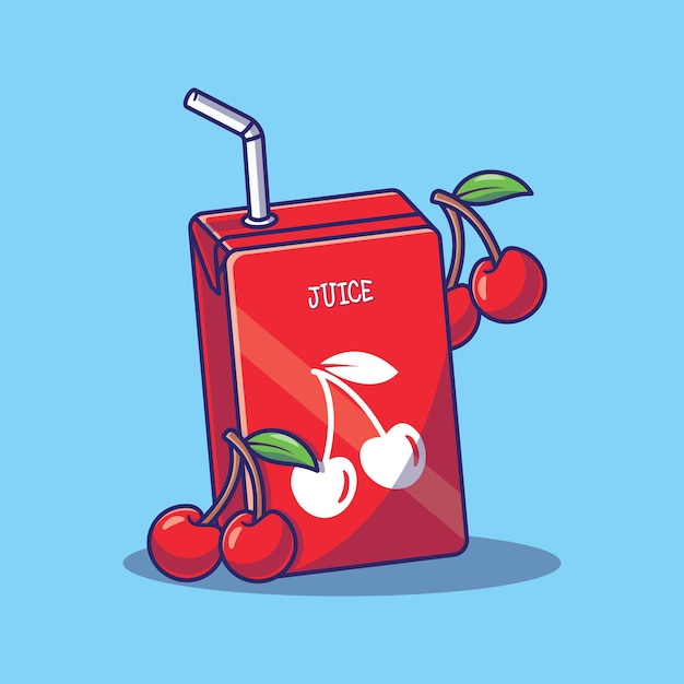Vector ilustración de dibujos animados de caja de jugo de fruta de cereza. estilo de dibujos animados plana.