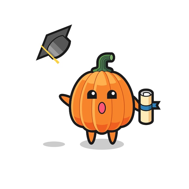 Ilustración de dibujos animados de calabaza tirando el sombrero en la graduación