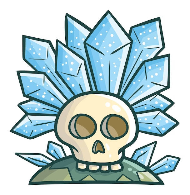 Ilustración de dibujos animados de calavera de hielo divertido y aterrador