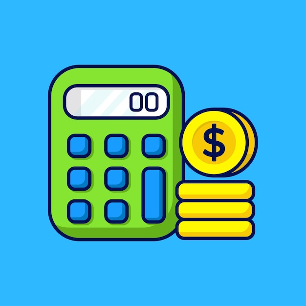 Ilustración de dibujos animados calculadora financiera y diseño vectorial de monedas