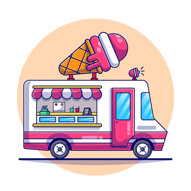 Ilustración de dibujos animados de camión de helado.