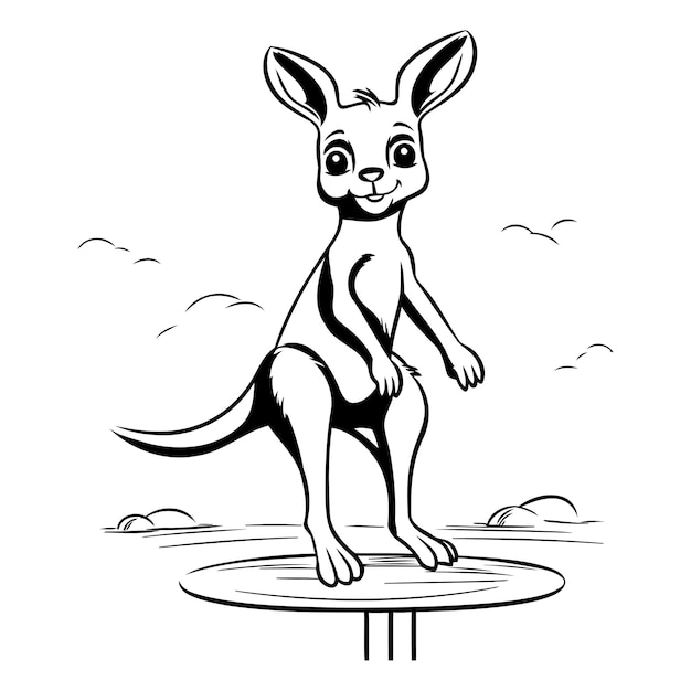 Vector ilustración de dibujos animados de canguro estilo de tatuaje en blanco y negro
