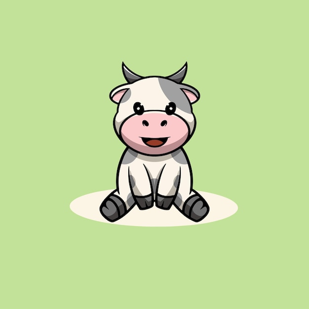 Ilustración de dibujos animados de cara sonriente de cuerpo completo de vaca linda