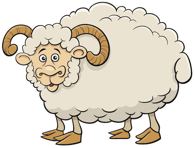 Vector ilustración de dibujos animados de carácter divertido animal de granja ram