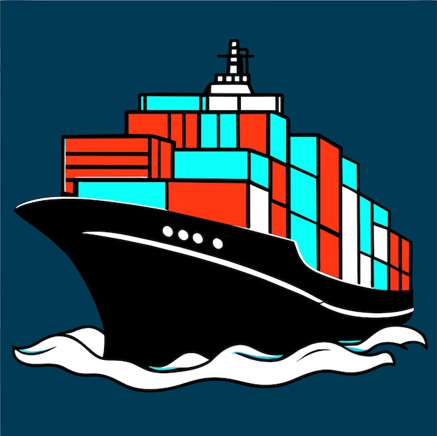 Vector ilustración de dibujos animados de carga de buques de carga en el puerto