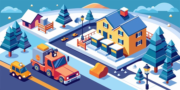 una ilustración de dibujos animados de una casa con un coche estacionado delante de ella