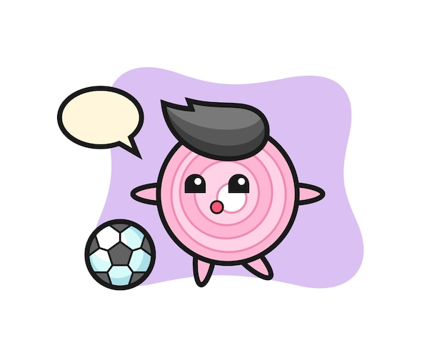 Ilustración de dibujos animados de cebolla está jugando al fútbol