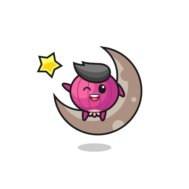 Ilustración de dibujos animados de cebolla sentado en la media luna