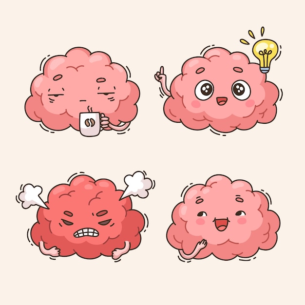 Ilustración de dibujos animados de cerebro dibujado a mano