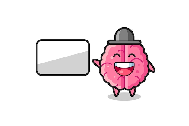 Ilustración de dibujos animados de cerebro haciendo una presentación, diseño de estilo lindo para camiseta, pegatina, elemento de logotipo