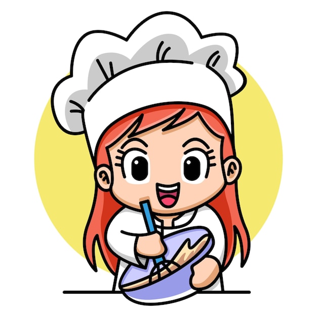 Vector ilustración de dibujos animados de chef de panadería linda chica