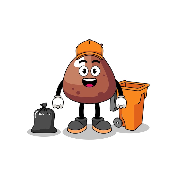 Vector ilustración de dibujos animados de choco chip como recolector de basura