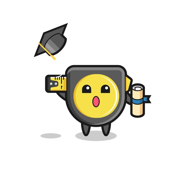 Ilustración de dibujos animados de cinta métrica lanzando el sombrero en la graduación