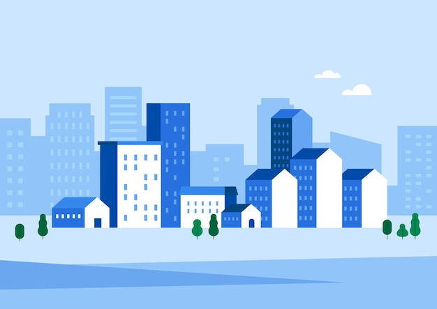 una ilustración de dibujos animados de una ciudad con una ciudad en el fondo