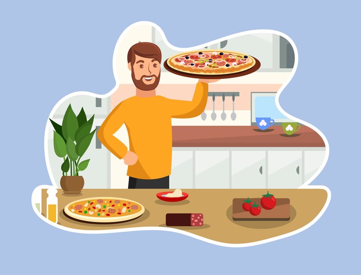 Vector ilustración de dibujos animados de cocina sabrosa pizza vector