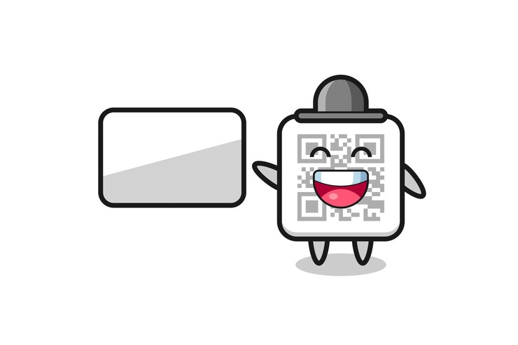 Vector ilustración de dibujos animados de código qr haciendo una presentación, diseño lindo