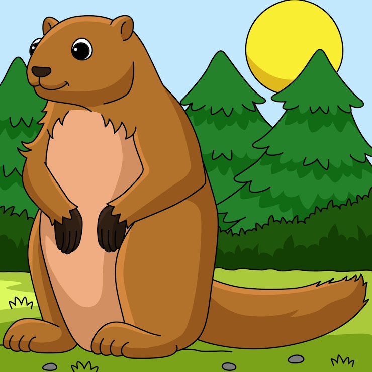 Vector ilustración de dibujos animados de color animal marmota