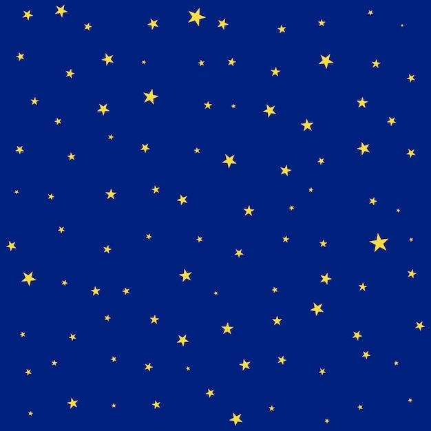 Ilustración de dibujos animados en color del cielo nocturno de fondo azul y estrellas amarillas textura repetible sin costuras