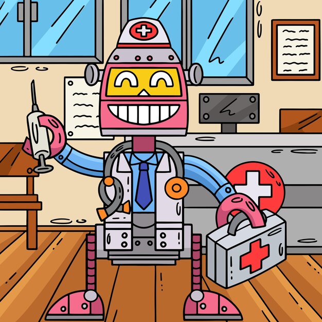 Ilustración de dibujos animados en color del Doctor Robot
