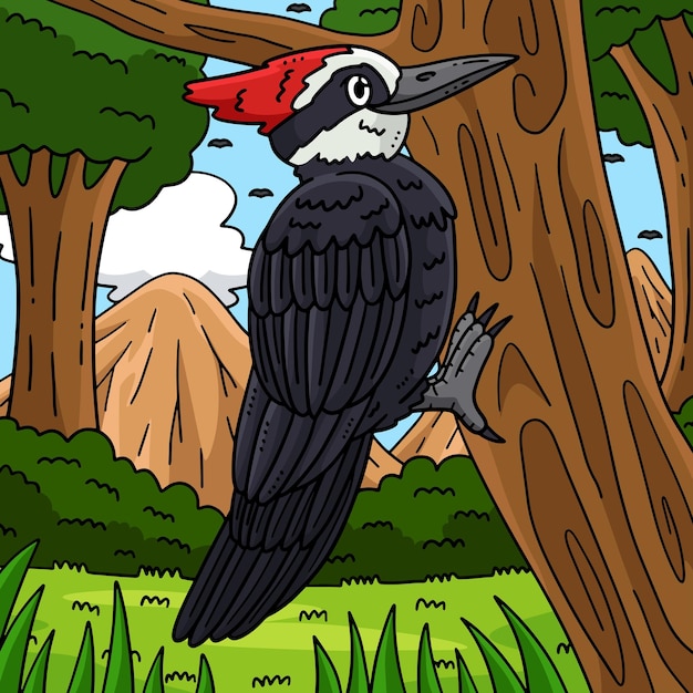Ilustración de dibujos animados en color del pájaro pájaro carpintero