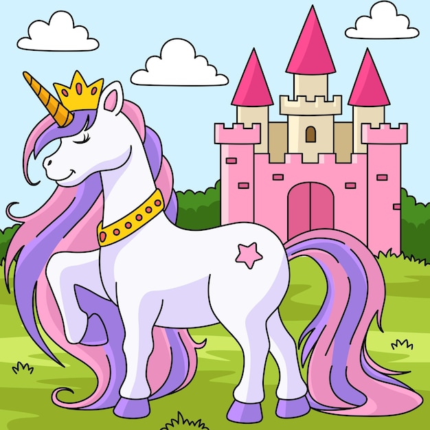 Ilustración de dibujos animados de color princesa unicornio