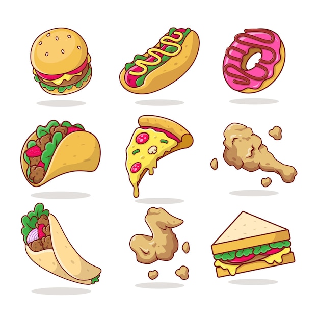 Ilustración de dibujos animados de comida chatarra | Vector Premium Ilustración de dibujos animados de comida chatarra | Vector Premium