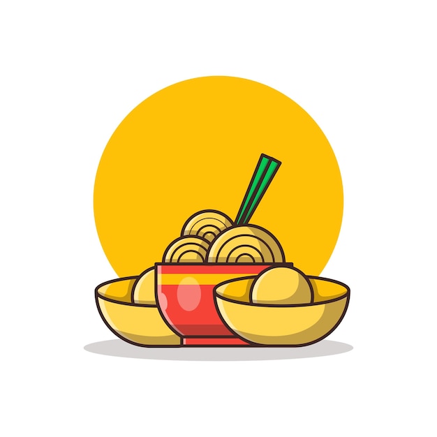 Ilustración de dibujos animados de comida china. Concepto de año nuevo chino aislado. Estilo de dibujos animados plana