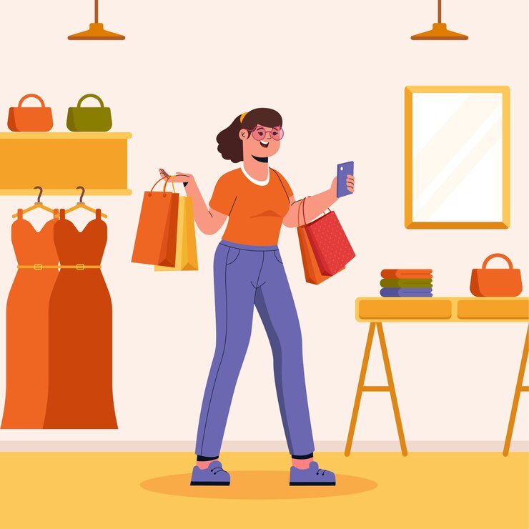 Vector ilustración de dibujos animados de compras dibujada a mano