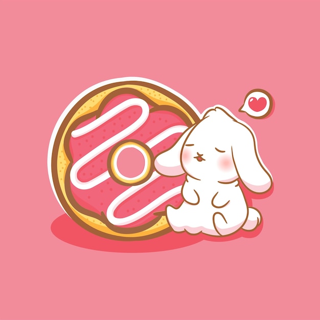 Ilustración de dibujos animados de conejo y donuts