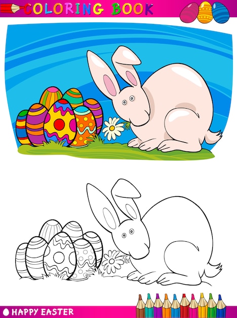 Ilustración de dibujos animados de conejo de pascua para colorear