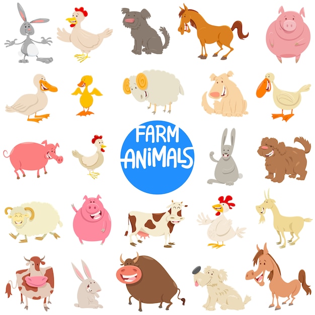 Ilustración de dibujos animados de conjunto de caracteres de animales de granja