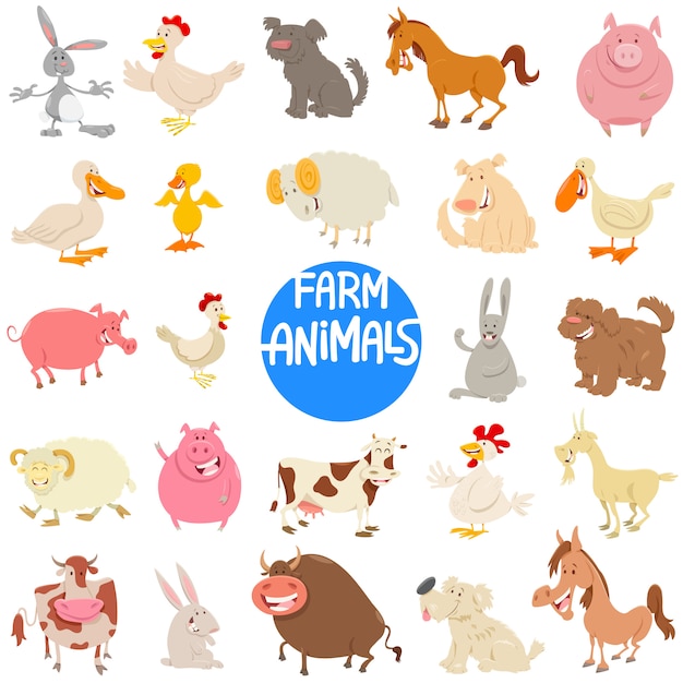 Vector ilustración de dibujos animados de conjunto de caracteres de animales de granja