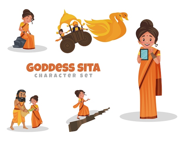 Ilustración de dibujos animados del conjunto de caracteres de la diosa sita