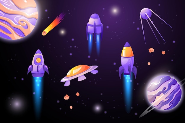 Vector ilustración de dibujos animados de conjunto de espacio