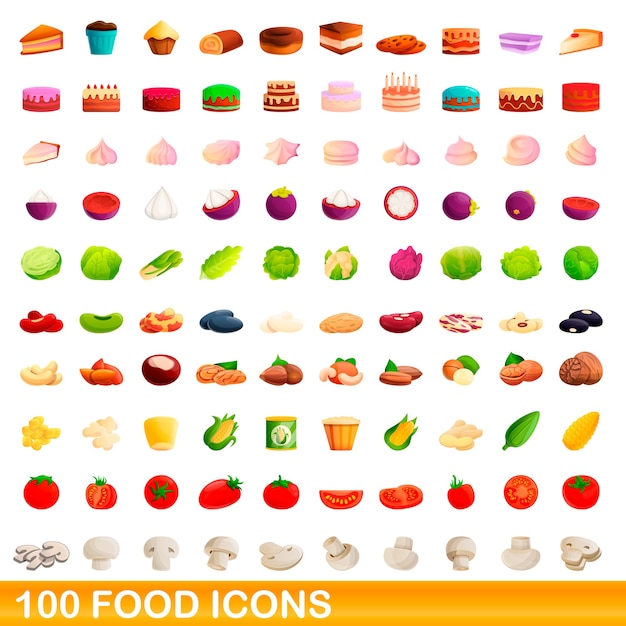 Ilustración de dibujos animados de conjunto de iconos de alimentos aislado en blanco