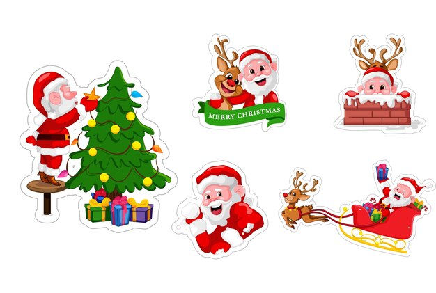 Ilustración de dibujos animados de conjunto de pegatinas de Santa Claus