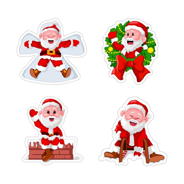 Ilustración de dibujos animados de conjunto de pegatinas de Santa Claus