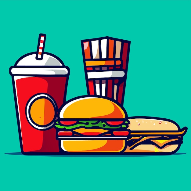 Vector ilustración de dibujos animados de un conjunto tradicional de comida rápida