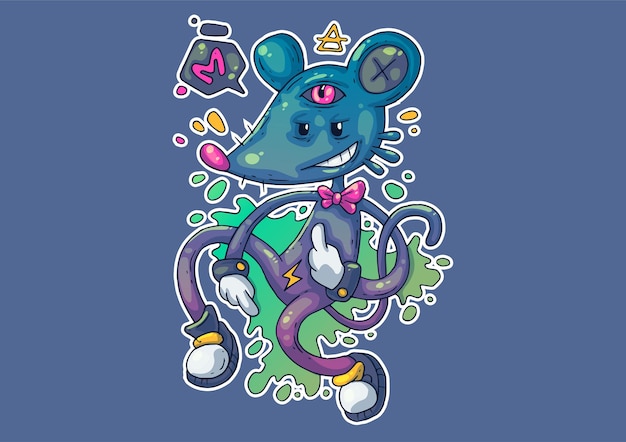 Ilustración de dibujos animados creativos. Ratón extraño en una pose divertida.
