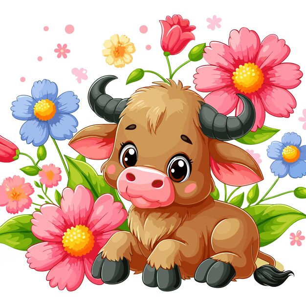 Vector ilustración de dibujos animados de cute buffalo vector