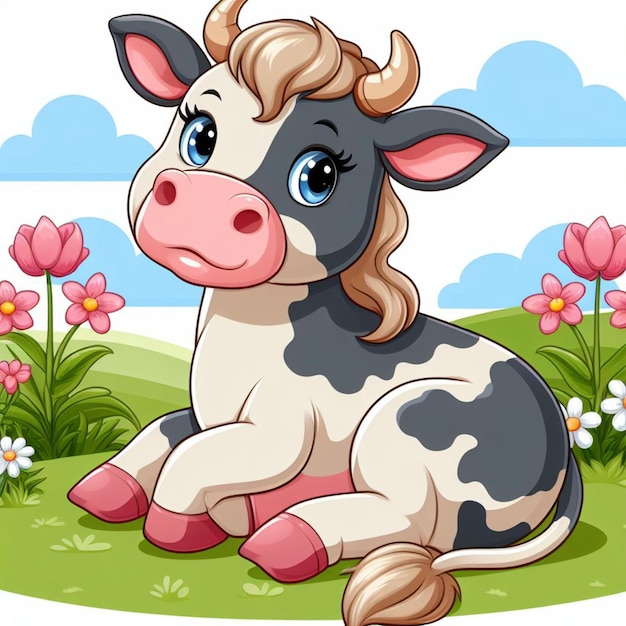 Ilustración de dibujos animados de Cute Cow Vector