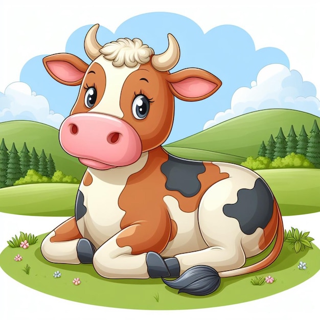 Ilustración de dibujos animados de Cute Cow Vector