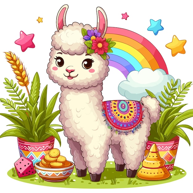 Vector ilustración de dibujos animados de cute llama vector