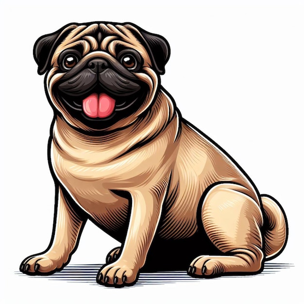 Ilustración de dibujos animados de Cute Pug Dog Vector