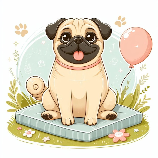 Ilustración de dibujos animados de cute pug dog vector