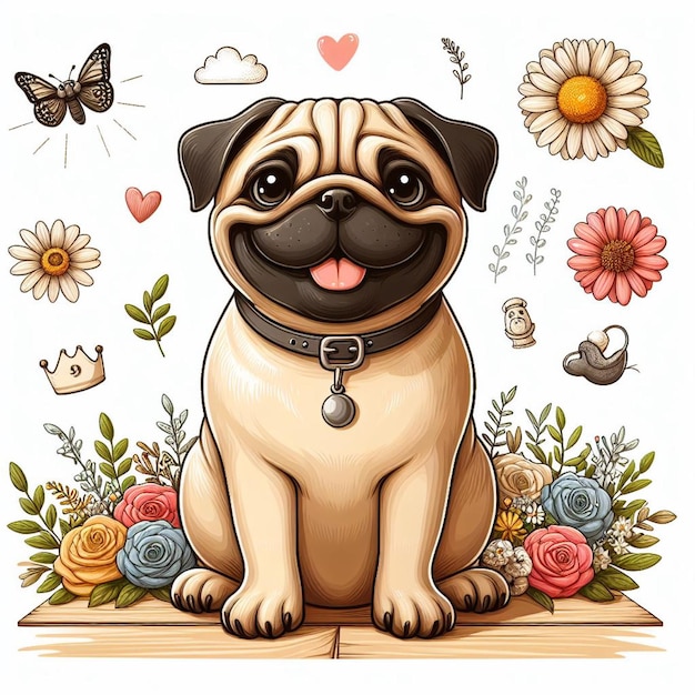 Ilustración de dibujos animados de cute pug dog vector