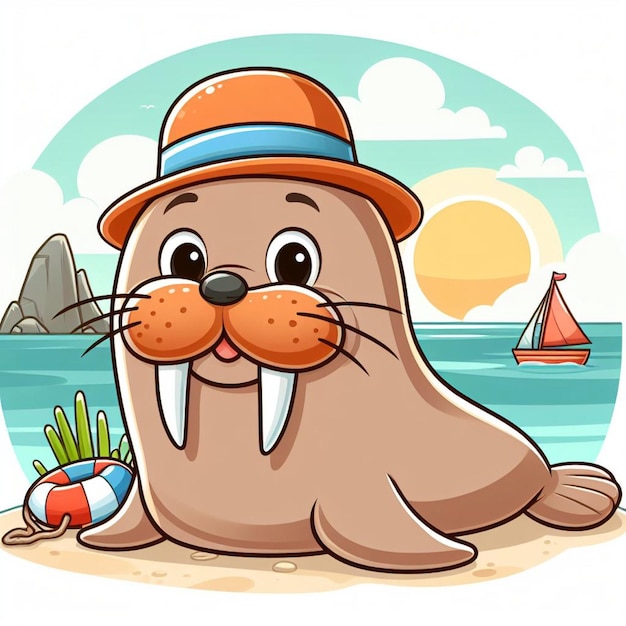 Vector ilustración de dibujos animados de cute walrus vector