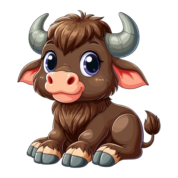 Ilustración de dibujos animados de Cute Water Buffalo Vector